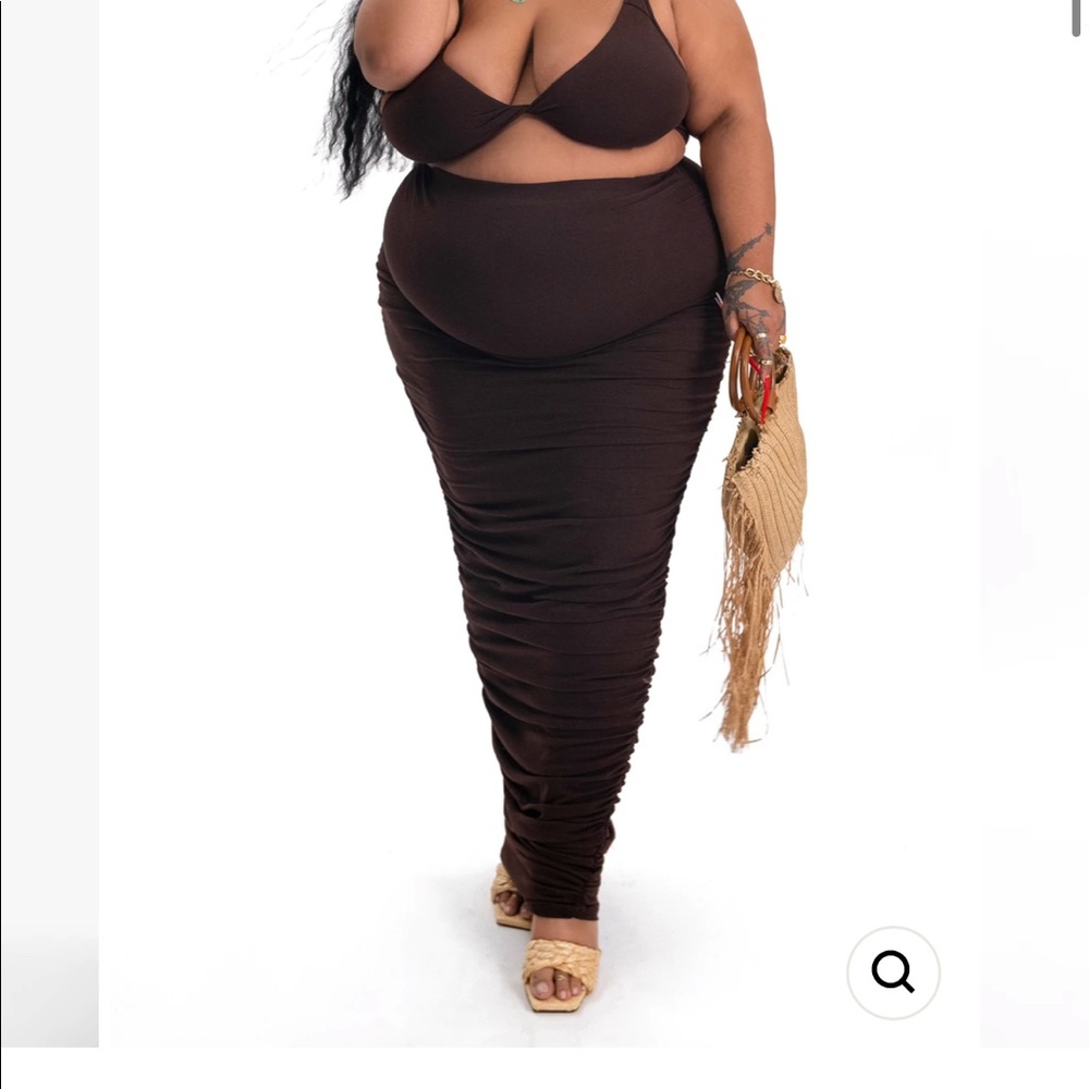 Rebdolls X Nao Brown Runched maxi Skirt 2X